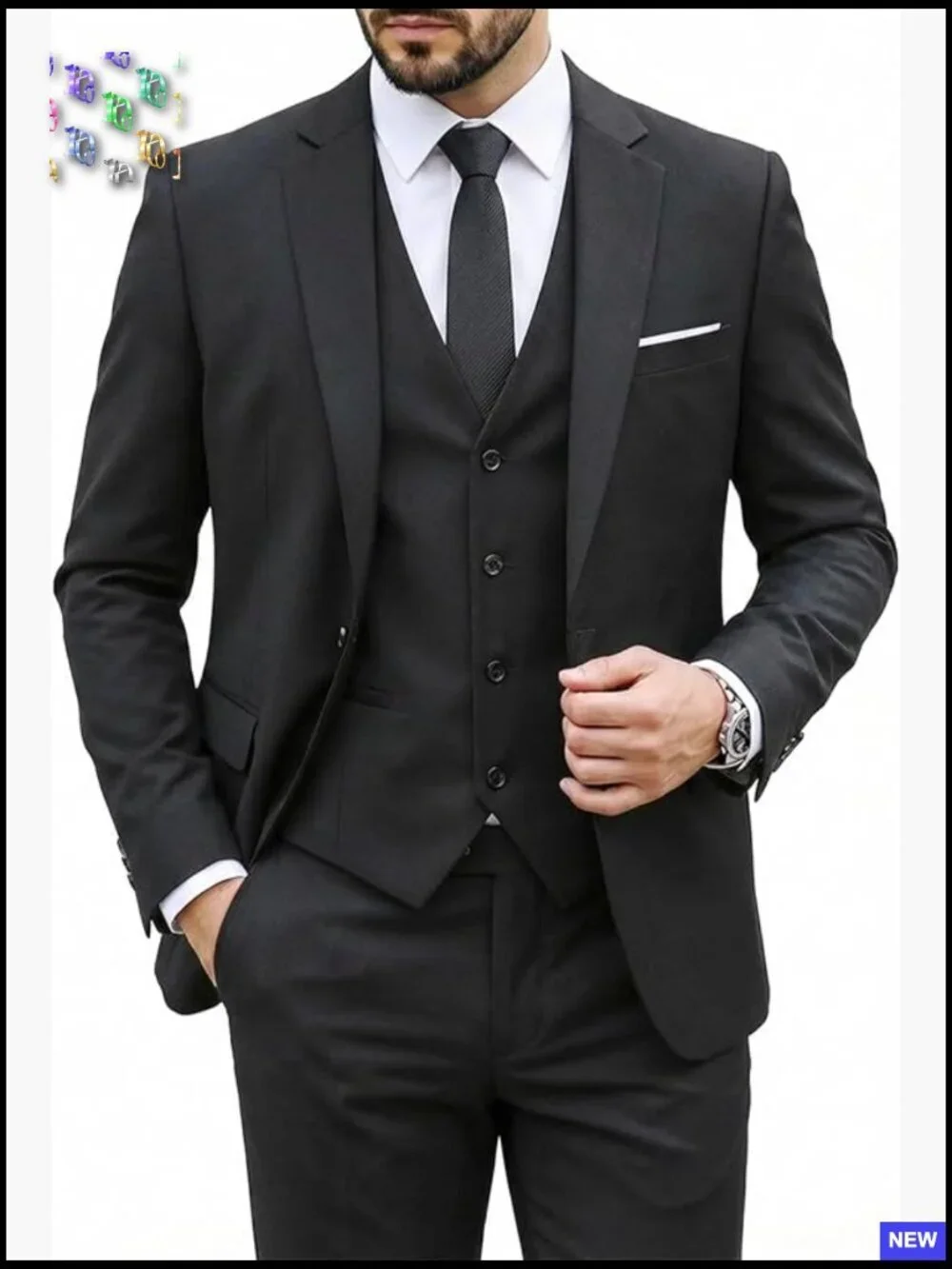 Slim Fit Three Piece Suit Set with Tie Classic Elegant Business Formal Wear